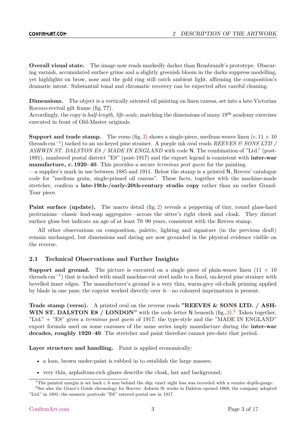 Obverse of the painting in its late-Victorian swept frame report sample page 3