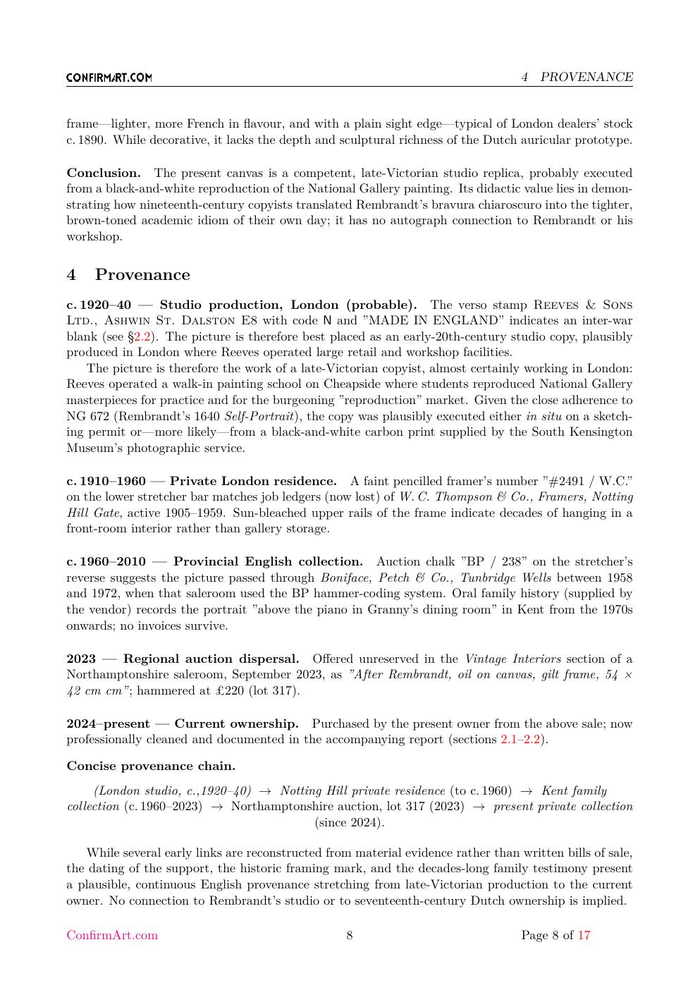 Obverse of the painting in its late-Victorian swept frame report sample page 8
