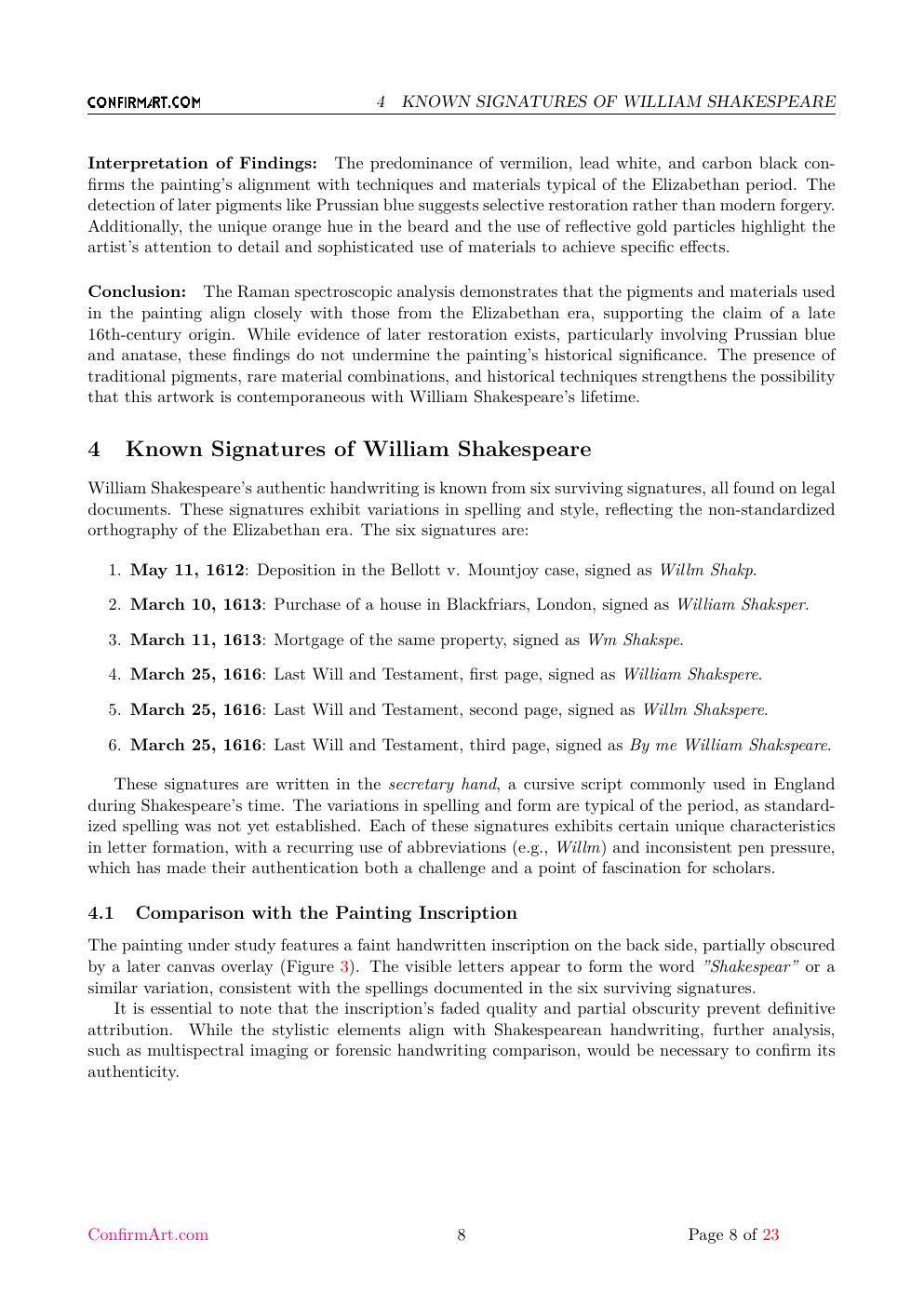 The oil on canvas, "Untitled" report sample page 8