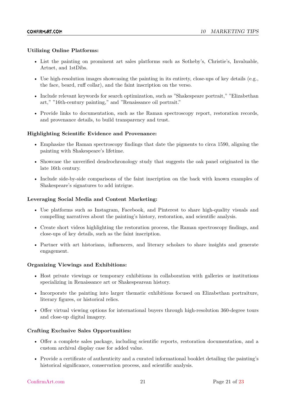 The oil on canvas, "Untitled" report sample page 21