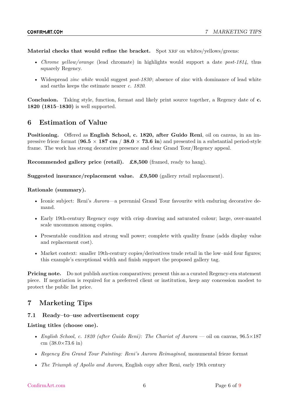The Chariot of Aurora report sample page 6