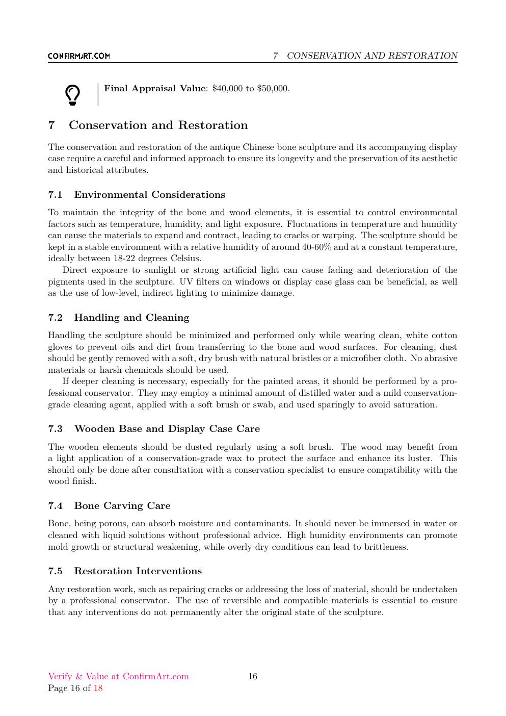 Chinese Carving in its display case report sample page 16