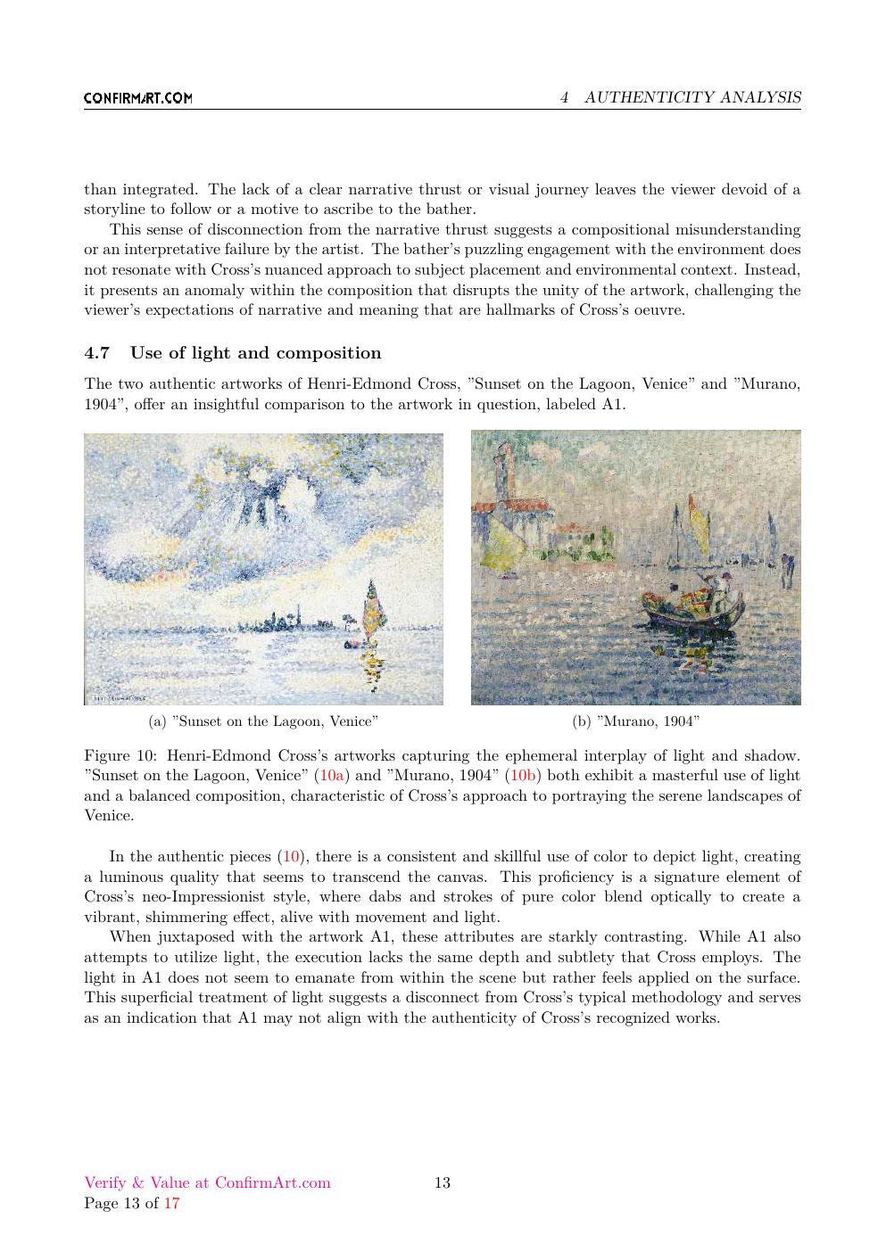 Painting attributed to Henri Edmond Cross report sample page 13