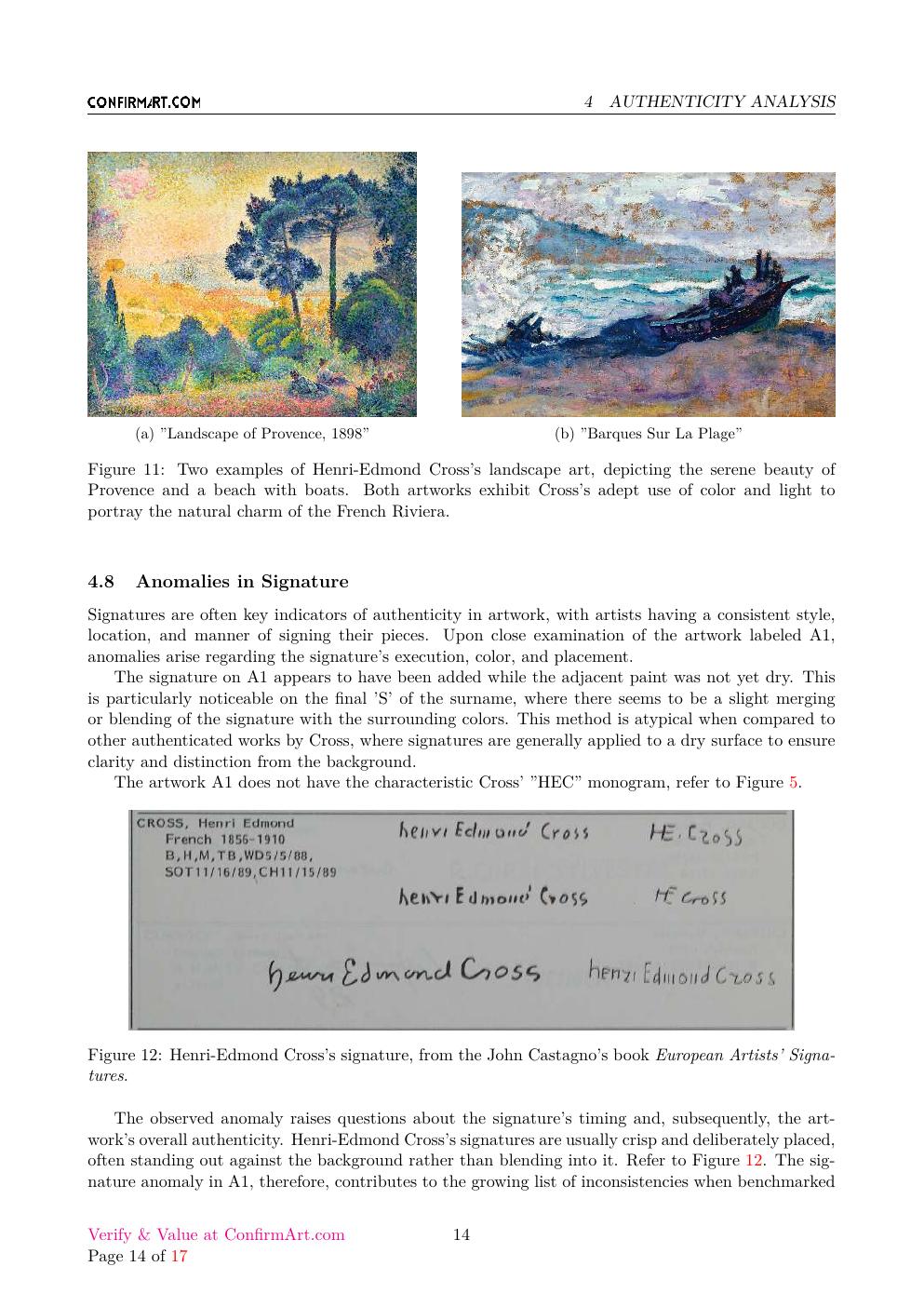 Painting attributed to Henri Edmond Cross report sample page 14