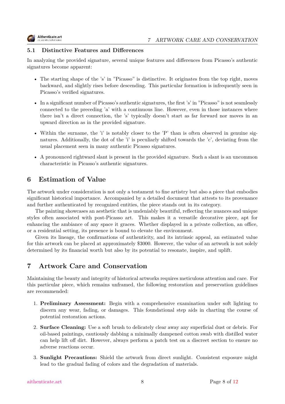 Picasso signature study report sample page 8