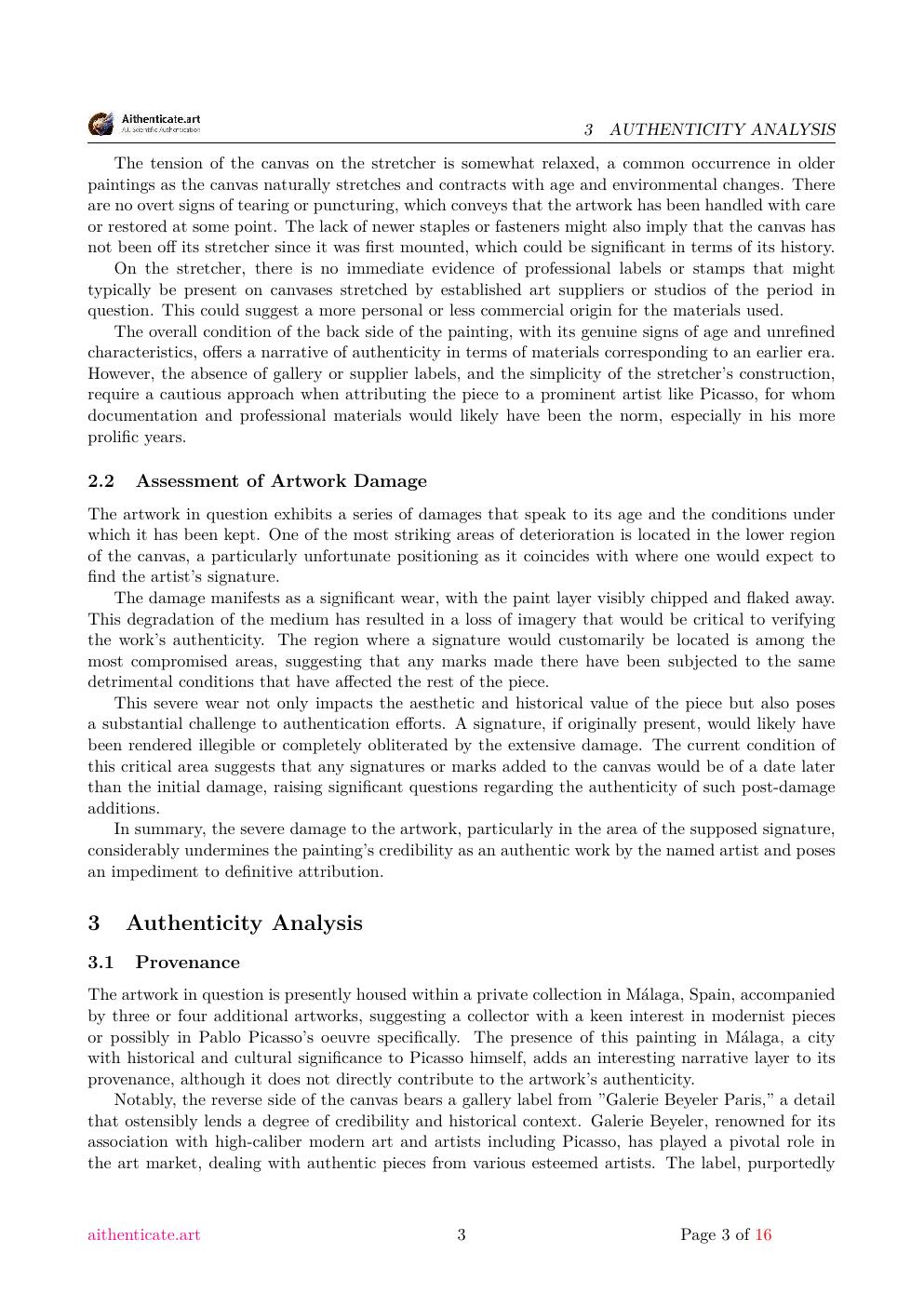 Picasso Dinant study report sample page 3