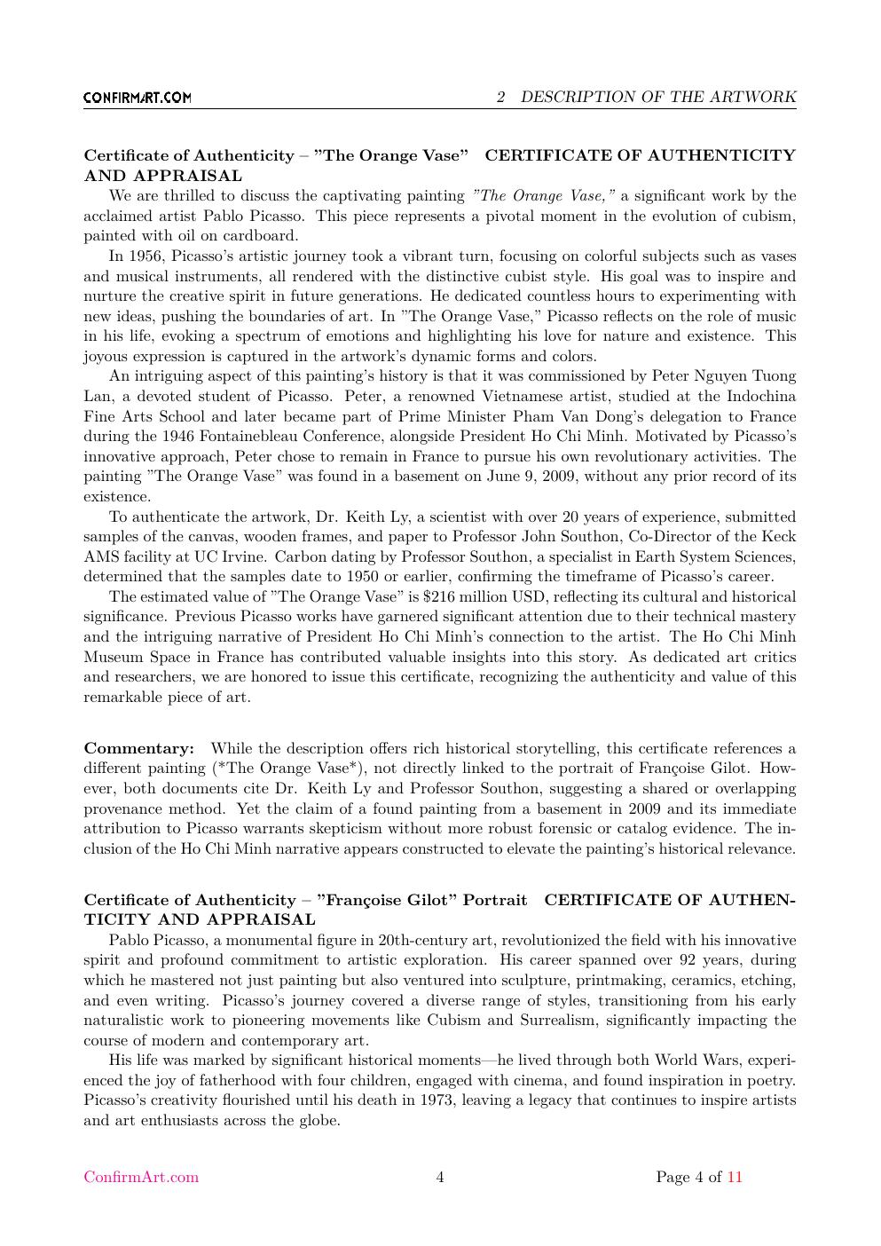 Françoise Gilot report sample page 4