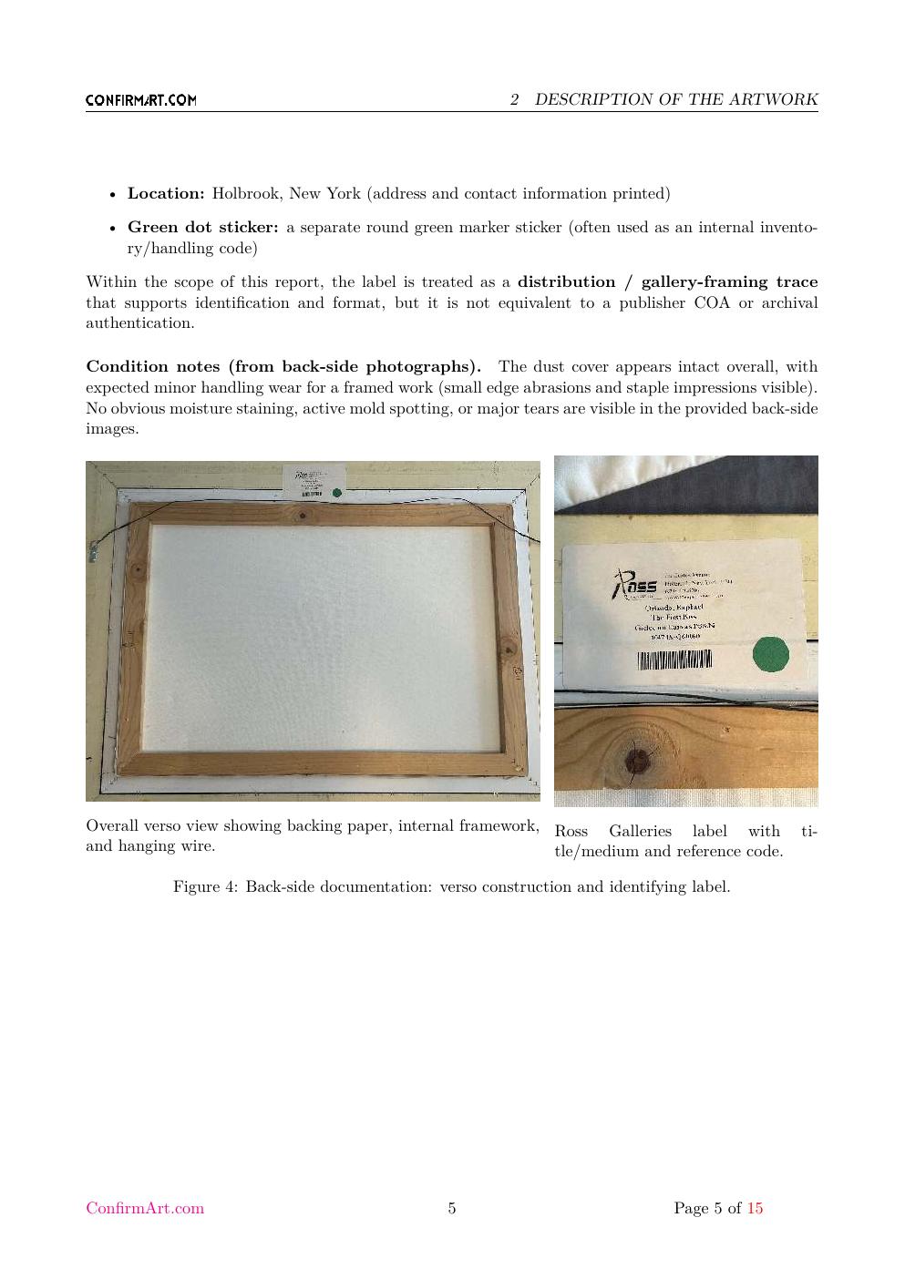 Framed work attributed to Raphael report sample page 5
