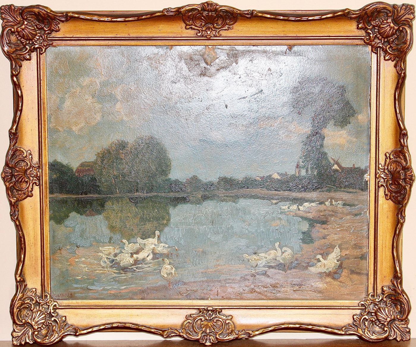 Paul Harnisch, Geese by a Farm Pond: Restoration and Condition