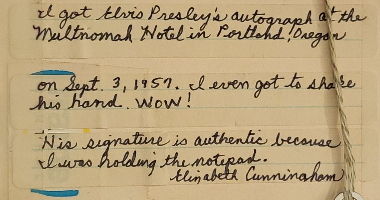 Elvis Presley handwritten note: Signature description and provenance